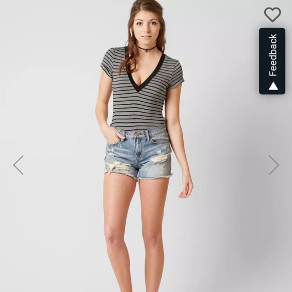 FREE PEOPLE Bodysuit T-shirt With stripes Size Medium Grey Black - Picture 3 of 15